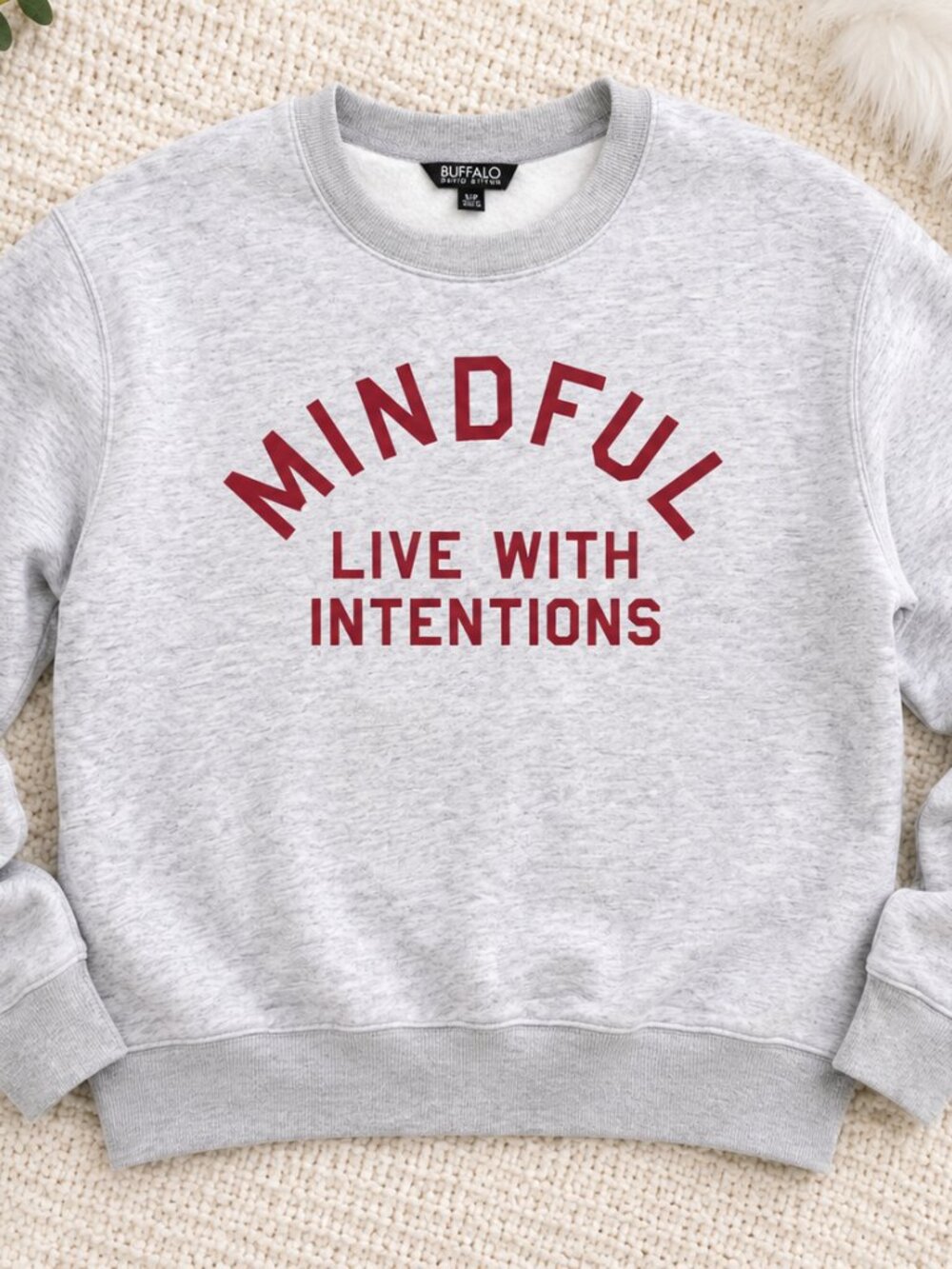 NWT Buffalo David Bitton Mindful Live With Intentions Fleece Sweatshirt Gray Sma - Picture 3 of 5